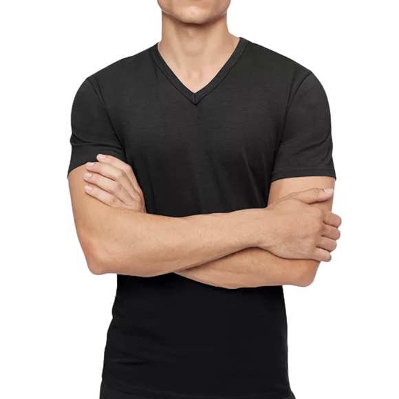 Calvin Klein Men Underwear T-Shirt V-Neck 2 Pack Cotton Stretch Black NB1179001 - Picture 2 of 11